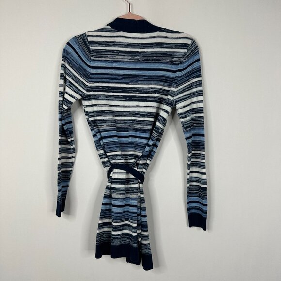 NWT White House Black Market Long Sleeve Tie Waist Coverup Ocean Stripe #WHBM31 - Picture 3 of 9